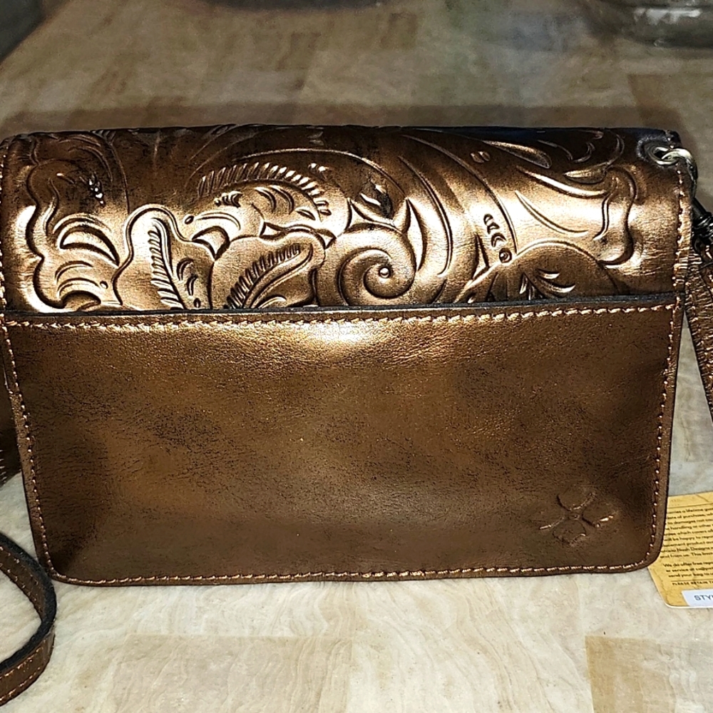 Patricia Nash Bronze Brown Tooled Crossbody NWOT - Picture 5 of 15